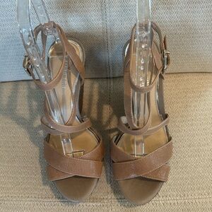 Gianni Bini Tan Strappy Block Heel Sandals